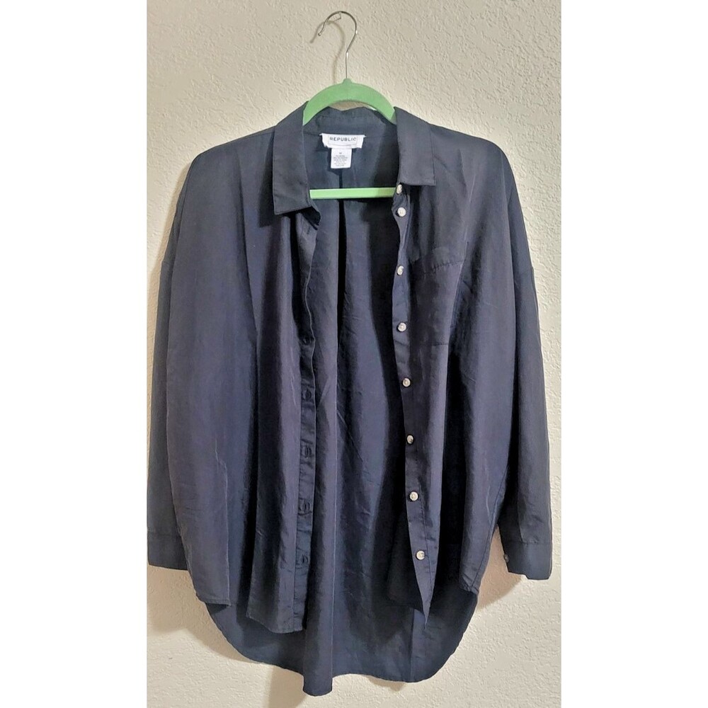 EUC For The Republic Button Down Shirt Women's M Black Oversized Minimalist